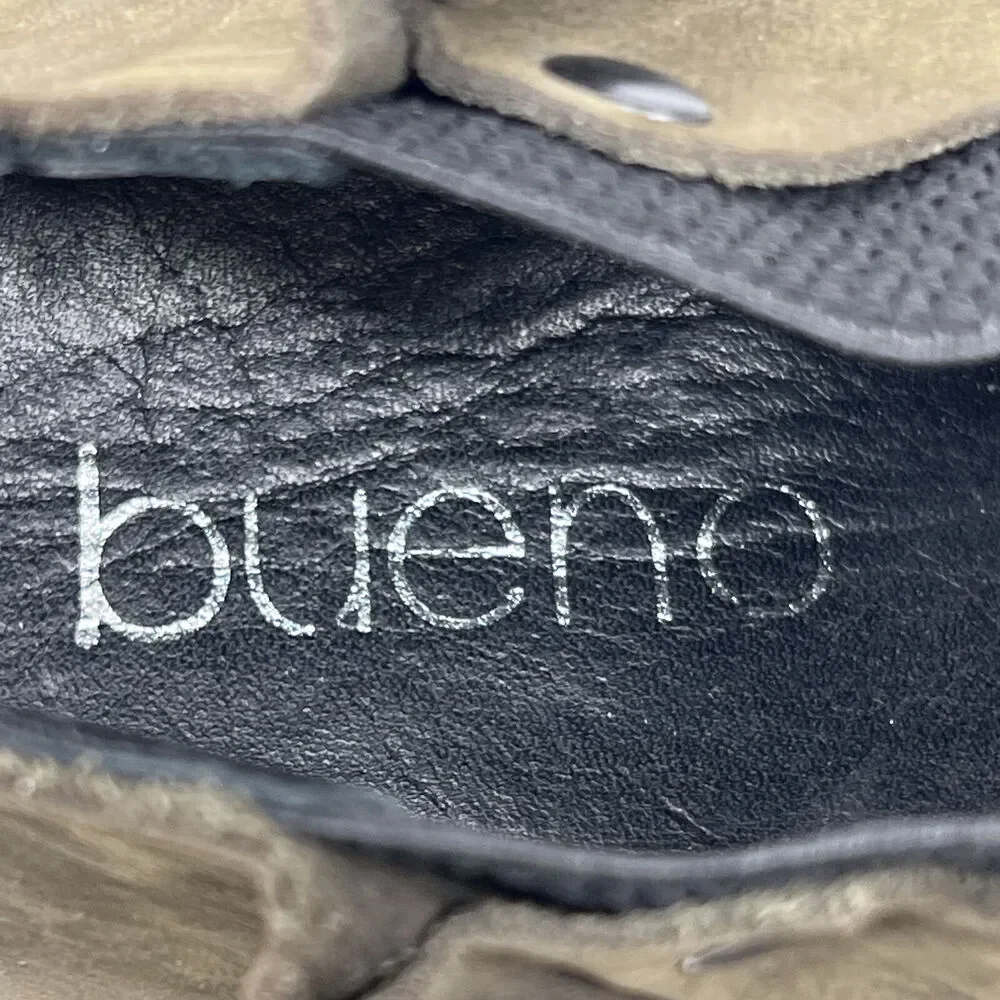 Bueno Pull On Leather Bootie Women's SZ 9.5 40 Olive Boho Elastic Panel Comfort